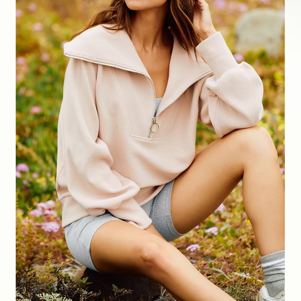 Varley Vine pullover ribbed 1/2 zip- cement
